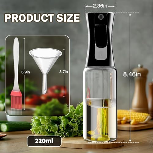 NAYSAYE Olive Oil Spray Bottle, Glass Refillable Sprayer for Air Fryer - Black