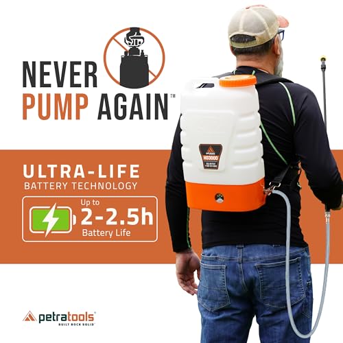 PetraTools 3 Gallon HD3000 Battery-Powered Backpack Sprayer - Long Battery Life